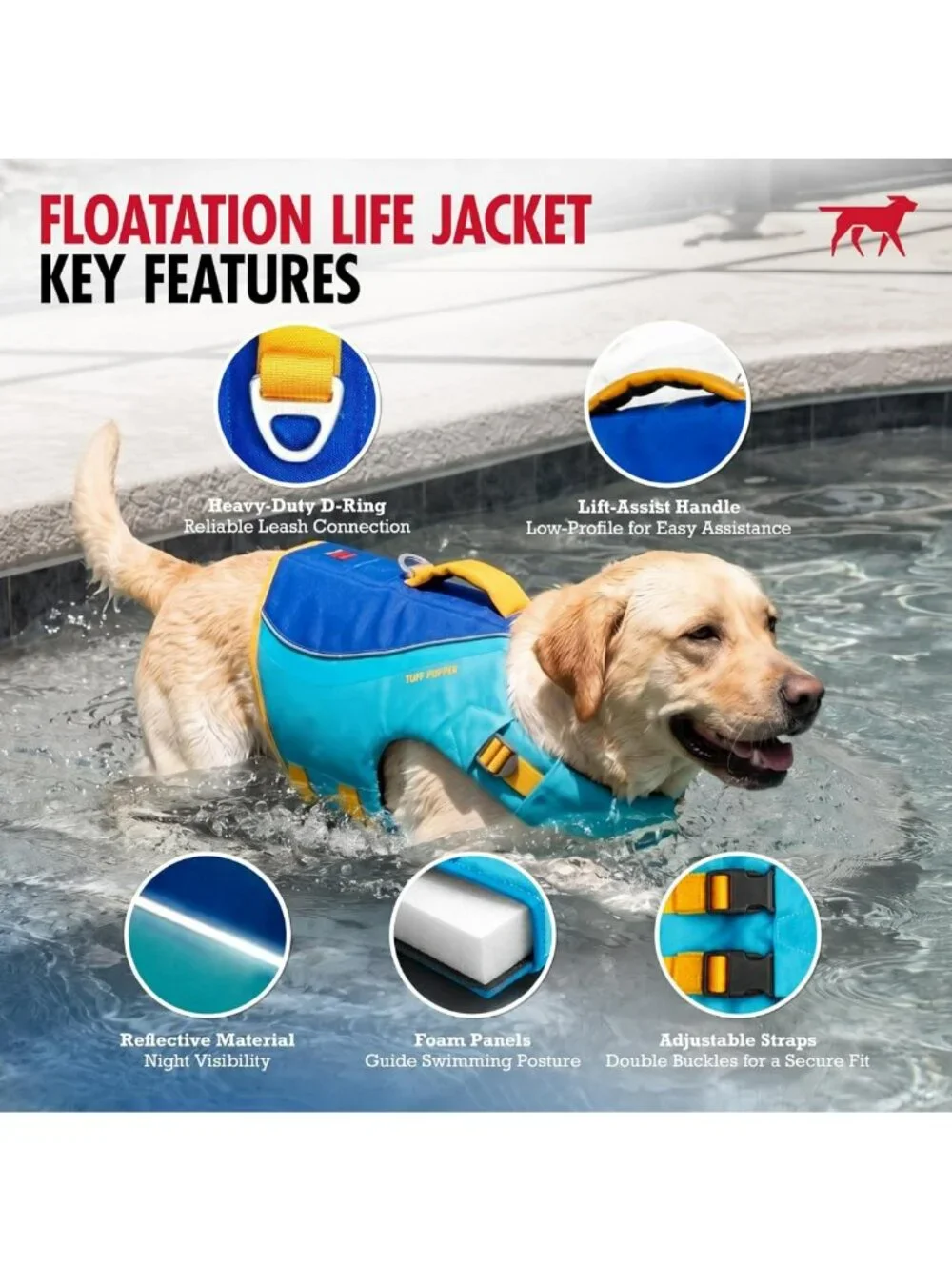 High Buoyancy Dog Life Jacket | Adjustable Swim Vest with Rescue Handle